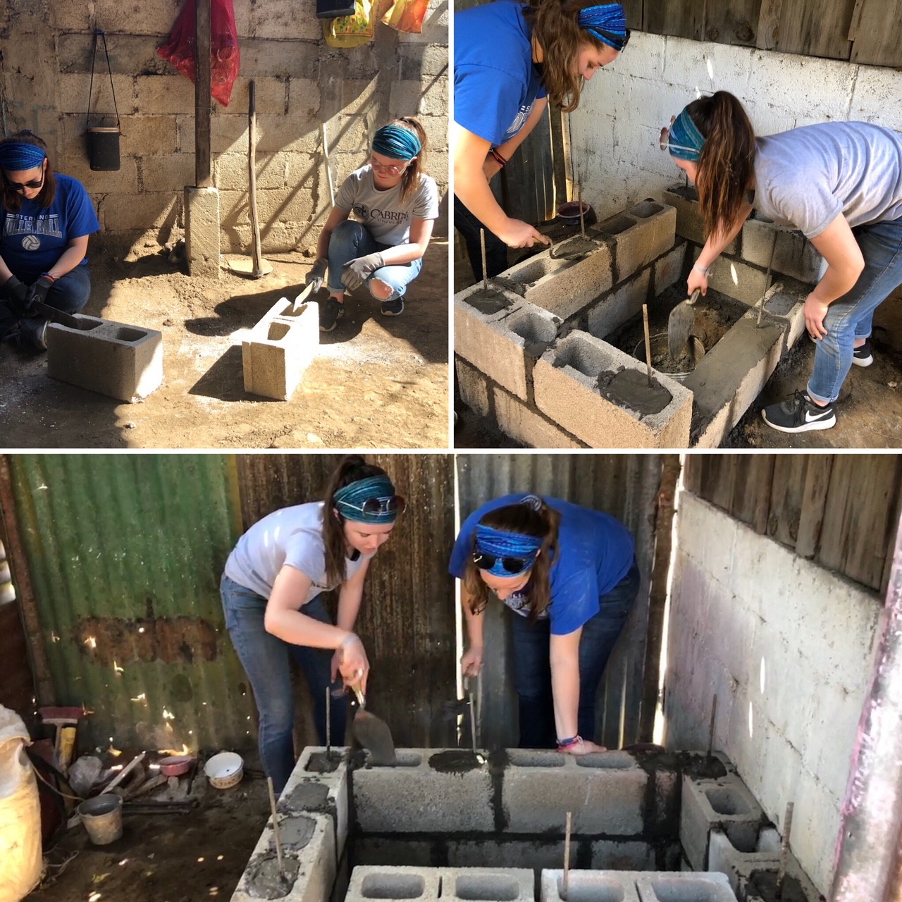 Students working with concrete and cinder block in Guatemala