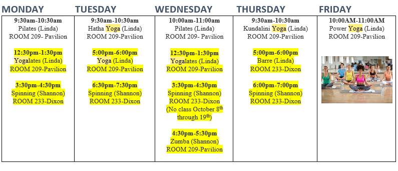 Dixon Center Classes Schedule