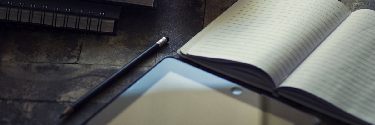 Notepad, tablet, pencil